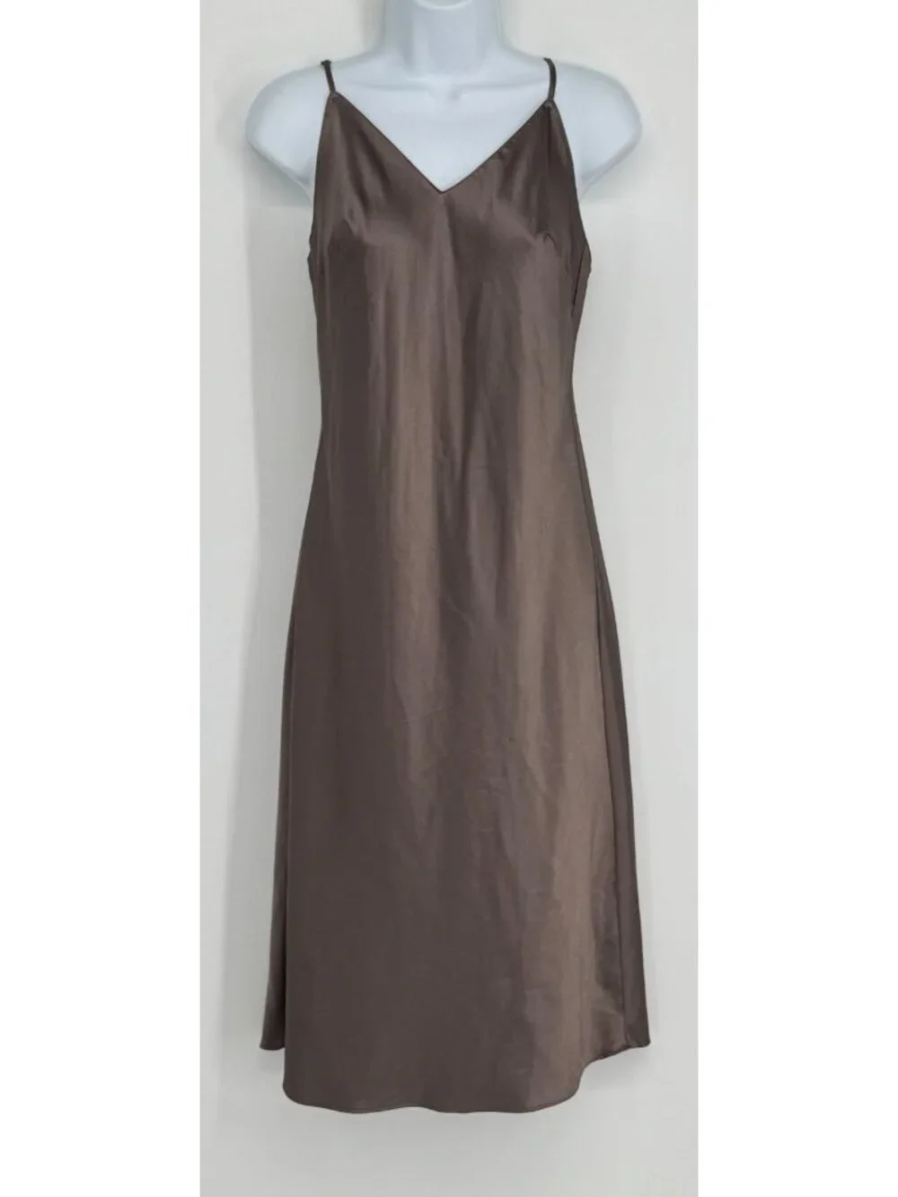 Victoria's Secret Metallic Brown Satin Tank Dress Chemise Nightgown Medium M